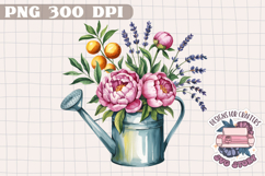 Lemon Flowers Sublimation Watercolor PNG Watering can Product Image 1
