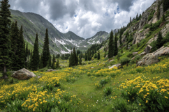 Mountains and Flowers Background Wallpaper Product Image 1