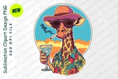 Cartoon Giraffe Sipping Drink Smoking Cigarette Clipart Product Image 1