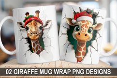 Christmas Giraffe Wrap Mug Sublimation - Festive Giraffe PNG Product Image 1
