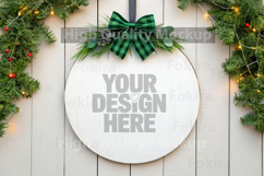 Christmas Round Wood Sign Mockup - Door Wood Sign Product Image 1