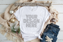 Christmas White T-shirt mockup - Christmas Background Product Image 1