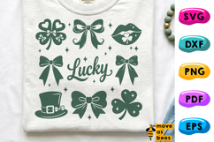 Lucky Svg, Png, Preppy, Shamrock, Lips, Patrick's Day Shirt Product Image 1