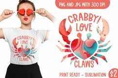 Crabby Love Claws - Heart Shape Crab Sublimation PNG Product Image 1