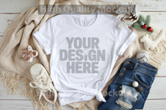 Christmas White T-shirt mockup - Christmas Background Product Image 1