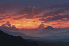 Sunset Over a Mountain Range Background Wallpaper Product Image 1