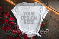 Christmas White T-shirt mockup - Christmas Background Product Image 1