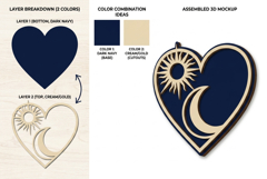 Sun and Moon Heart Frame Minimal Celestial Laser Cut SVG Product Image 2