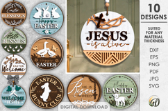 3D Easter Round Signs Bundle Laser Cut. Door Sign SVG Product Image 1