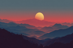 Sunset Over a Mountain Range Background Wallpaper Product Image 1