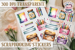 Scrapbooking sticker sheet Cute Funny PNG Watercolor School Product Image 1