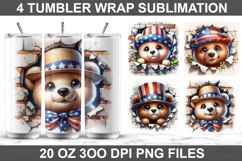 4Th Of July Bear Tumbler Sublimation PNG, 20 oz Tumbler Wrap Product Image 1