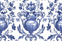 Blue Flowers Vase Tiles Background Wallpaper Product Image 1