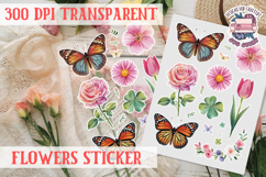 Summer sticker flowers butterfly Spring Botanical PNG Product Image 1