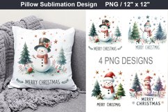 Merry Christmas - Christmas Snowman pillow Sublimation PNG Product Image 1