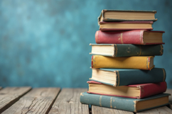 Colorful Books on a Wooden Table Background Wallpaper Product Image 1