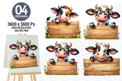 Watercolor Funny Cow Clipart PNG, Cow Sublimation Designs Product Image 1