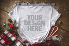 Christmas White T-shirt mockup - Christmas Background Product Image 1