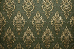 Gold and Green Damask Patterned Background Wallpaper Product Image 1