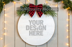 Christmas Round Wood Sign Mockup - Door Wood Sign Product Image 1