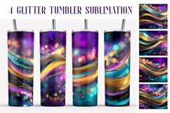 Glitter Tumbler Sublimation. Colorful Gold Waves Tumbler Product Image 1