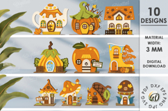 Wooden Autumn Houses Bundle Laser Cut. Fall Decor SVG Product Image 1