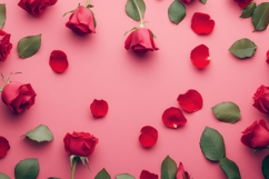 Red Rose and Petals with Pink Background Wallpaper Product Image 1