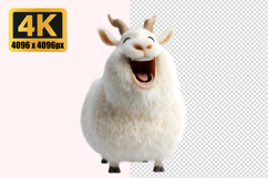 Cheerful Fluffy White Goat Transparent PNG Product Image 1