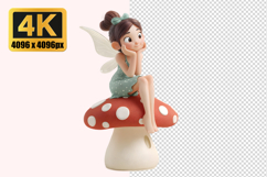 Fairy Sitting with Mushroom Transparent PNG Product Image 1