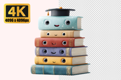Colorful Books with Cute Smiling Faces Transparent PNG Product Image 1