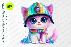 Rainbow Kitten With Firefighter Helmet Clipart Product Image 1