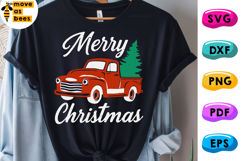 Merry Christmas Svg, Png, Red Retro Truck With X-mas Tree Product Image 1