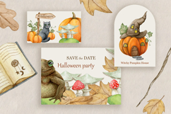 Witchy Pumpkin House Watercolor Clipart Pumpkin House, Cat Product Image 9
