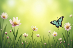 Flowers and a Butterfly Background Wallpaper Product Image 1