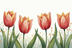 Red Tulips On White Background Product Image 1