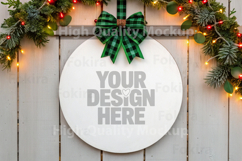 Christmas Round Wood Sign Mockup - Door Wood Sign Product Image 1