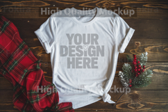 Christmas White T-shirt mockup - Christmas Background Product Image 1