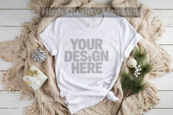 Christmas White T-shirt mockup - Christmas Background Product Image 1
