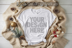 Christmas White T-shirt mockup - Christmas Background Product Image 1