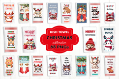 Christmas Dish Towel Bundle PNG. Cute Animal Christmas Product Image 1