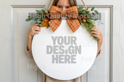 Autumn Round Wood Sign Mockup - Door Wood Sign Product Image 1