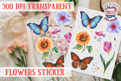 Summer sticker flowers butterfly Spring Botanical PNG Product Image 1