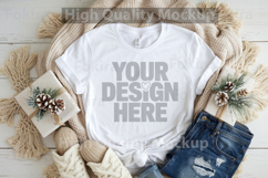 Christmas White T-shirt mockup - Christmas Background Product Image 1