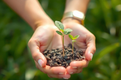 Hand Holding Soil With Plant Background Product Image 1