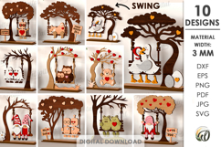 Valentine Characters On Swing Bundle Lasercut. Valentine SVG Product Image 1
