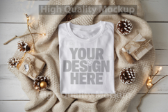 Christmas White T-shirt mockup - Christmas Background Product Image 1