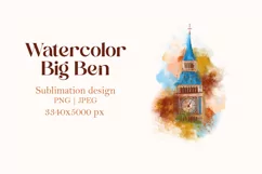 Watercolor London Big Ben fine art painting, print art png Product Image 1