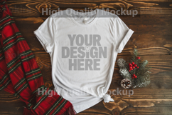 Christmas White T-shirt mockup - Christmas Background Product Image 1