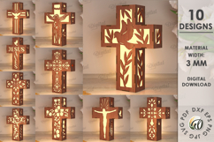 3D Cross Lamp Bundle Laser Cut. Wooden Decorated Cross SVG Product Image 1