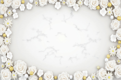 Elegant White Rose and Gold Floral Background Wallpaper Product Image 1